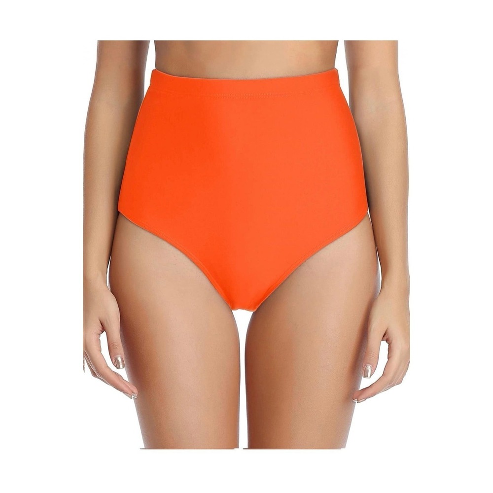 Tempt Me Womens High Waisted Bikini Bottoms Neon Orange‎ Swim Size S NEW